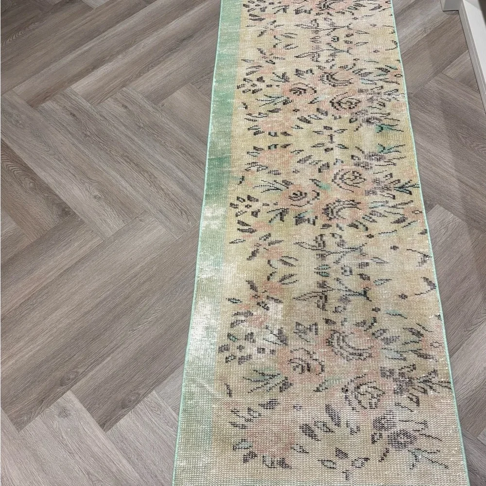 Oushak Turkish Floral Patterned Runner Rug - Picture 2 of 2
